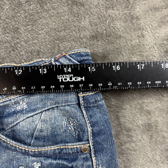 Blue Asphalt Vintage Y2K Micro Mini Skirt Denim Grunge Distressed Size 5 I117 - Picture 6 of 11